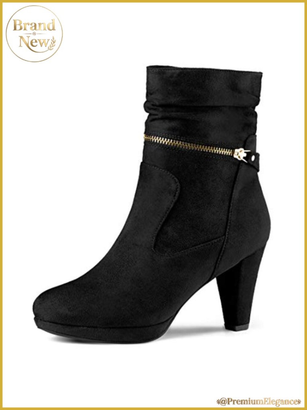 Faux Suede Ankle Zip Platform Heel Mid Calf Boots